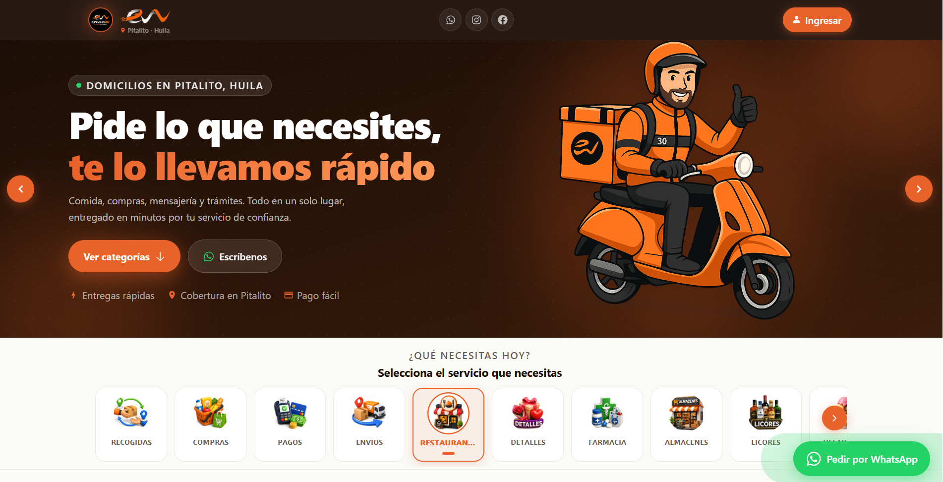 Plataforma Web de Domicilios Multi-Comercio para Pitalito, Huila